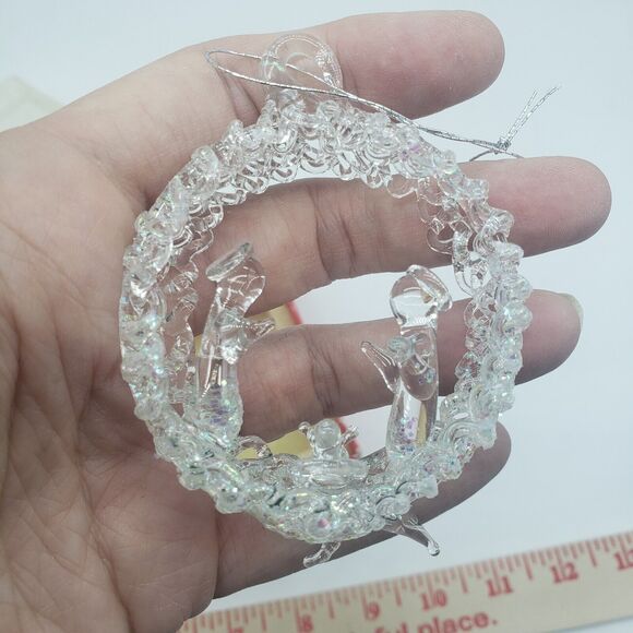 Vintage Silvestri Spun Glass Nativity Scene Mary Joseph & Jesus Ornament in Box - Picture 6 of 12